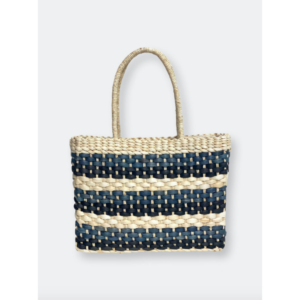 BTB Los Angeles Sandy Beach Woven Tote Bag Natural Blue NWT